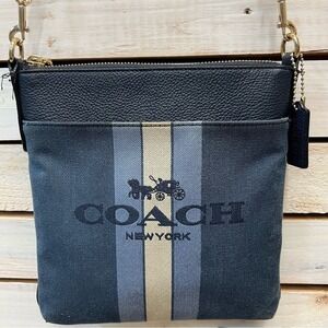 Coach Kitt Messenger Crossbody Bag Horse & Carriage Logo Stripe Navy F11979